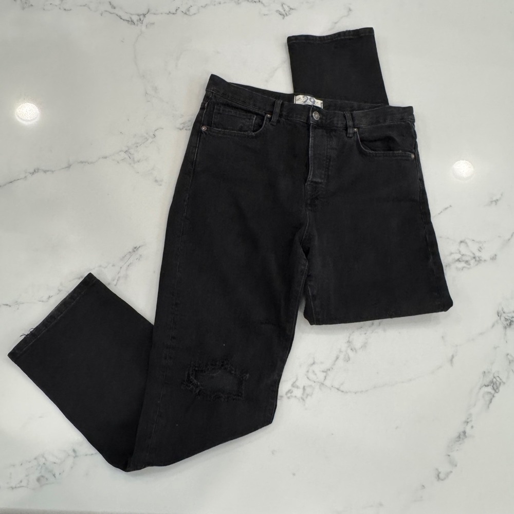 We The Free Jeans Womens 29 High Rise Distressed Black Straight Leg Denim Grunge